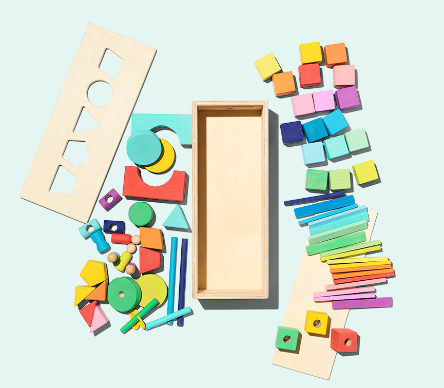 wooden colourful set of blocks